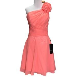IZIDRESS Coral One Shoulder Ruffle Bow Dress NWT